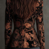 Bertille | Black and Bronze Floral Print Tailored Blazer
