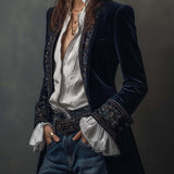Athénaïs | Vintage Navy Blue Embroidered Long Jacket