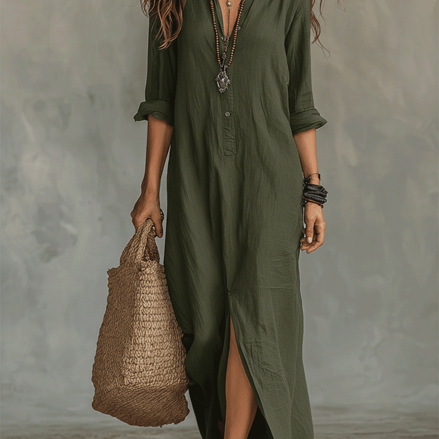 Timeless Button Maxi Dress – Elegant, Lightweight & Easy Fit