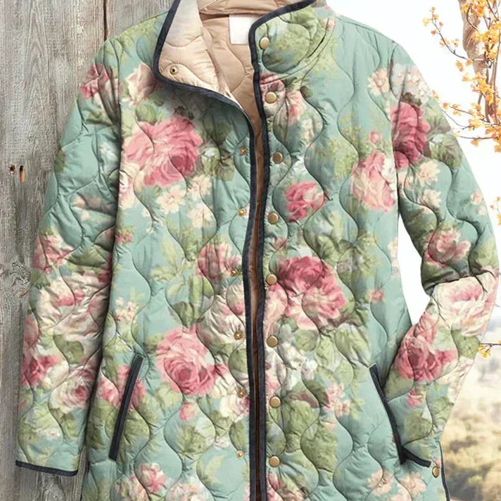 Gesa™ | Padded jacket with large Roses in Sage