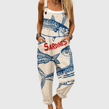 Soft Sardine Sea Print Dungarees