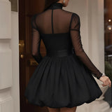 ISLA MINI DRESS WITH BLACK TULLE ACCENTS AND PUFF SKIRT