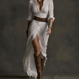 Aurore | Long Linen Dress with Reversed Collar