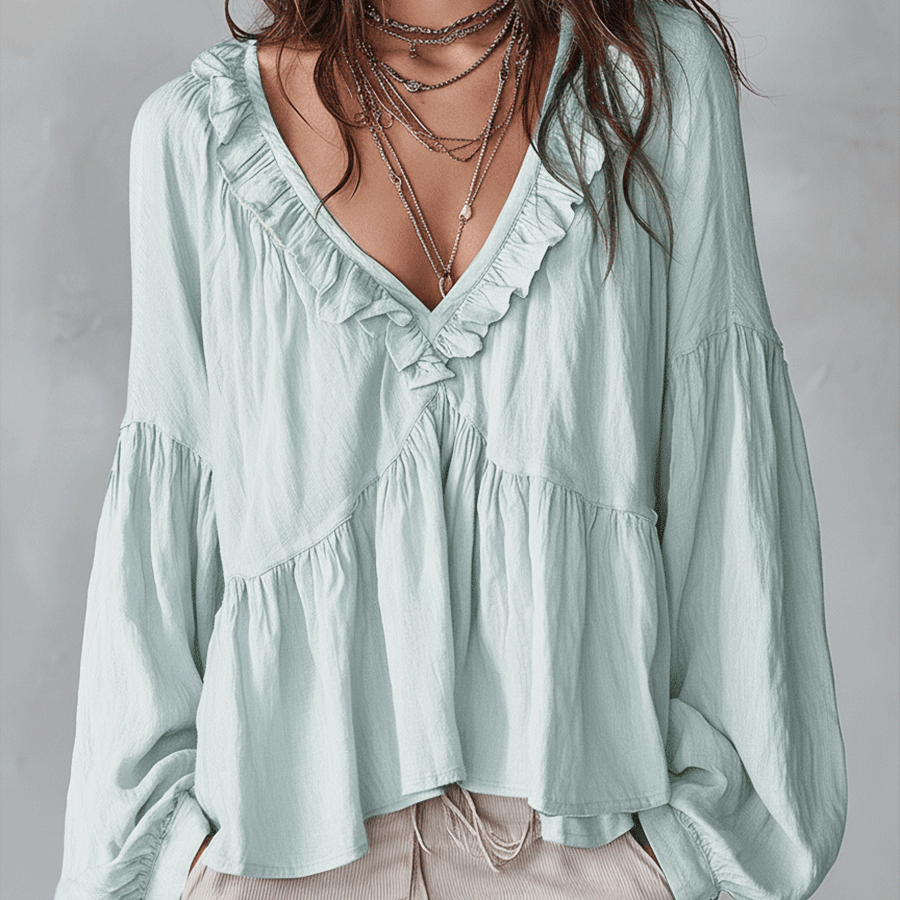 Airy Vintage-Inspired Ruffle Bohemian Blouse