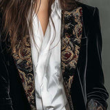 Léontine | Fitted Black Baroque Print Blazer