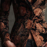 Bertille | Black and Bronze Floral Print Tailored Blazer