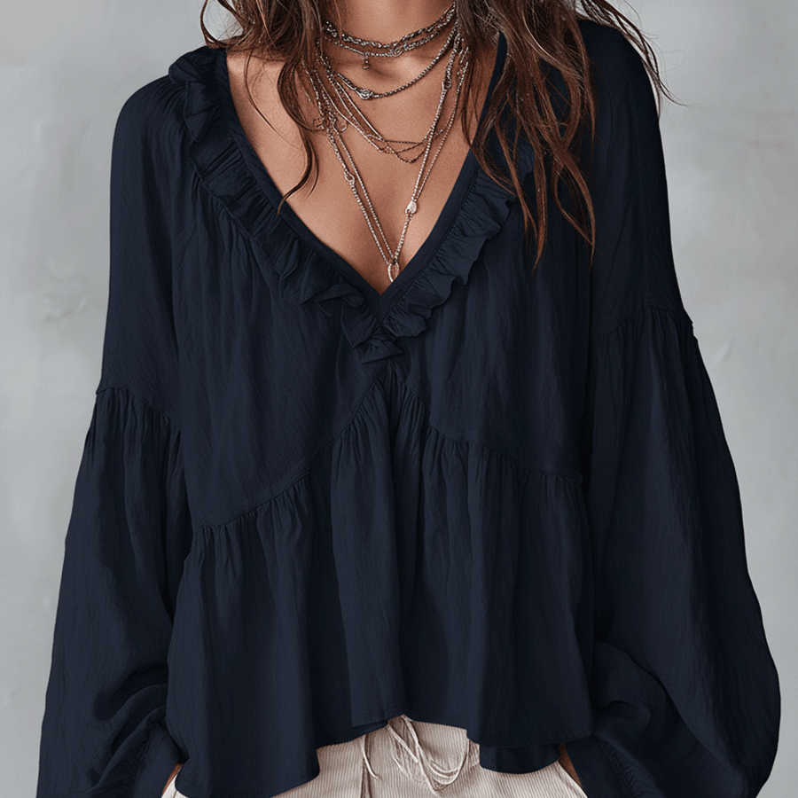 Airy Vintage-Inspired Ruffle Bohemian Blouse