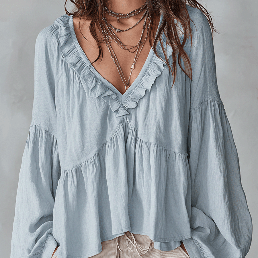 Airy Vintage-Inspired Ruffle Bohemian Blouse