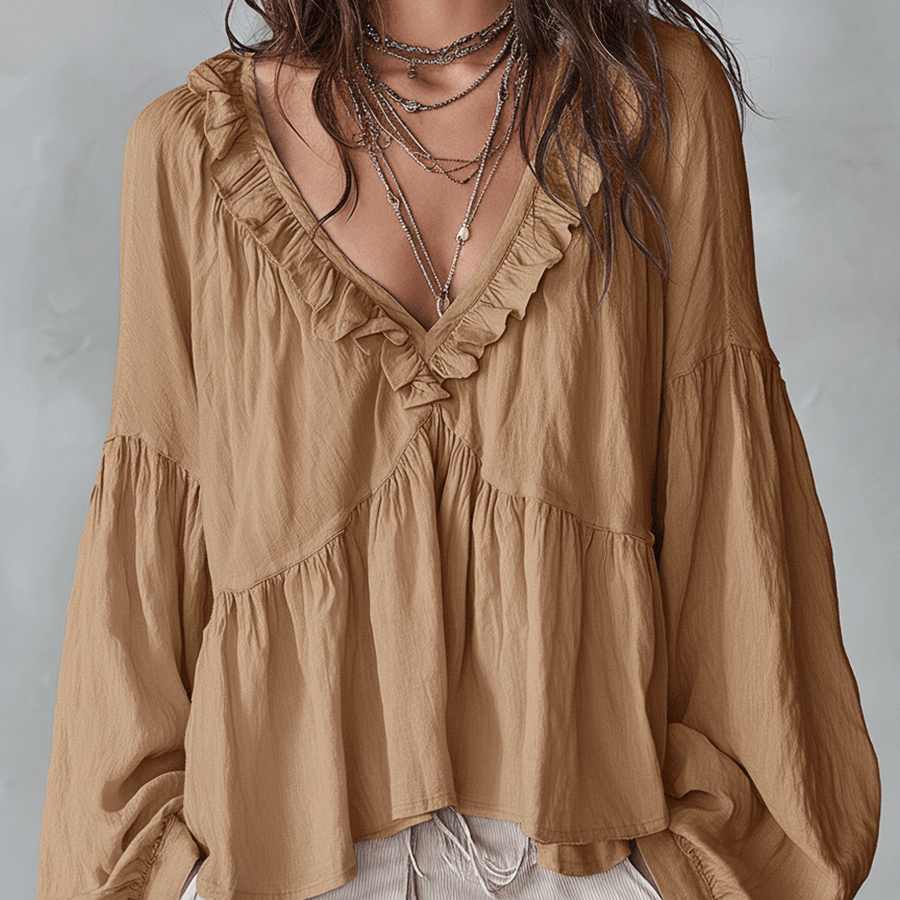 Airy Vintage-Inspired Ruffle Bohemian Blouse