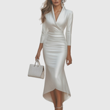 EVELISSE | SATIN V-NECK EVENING DRESS