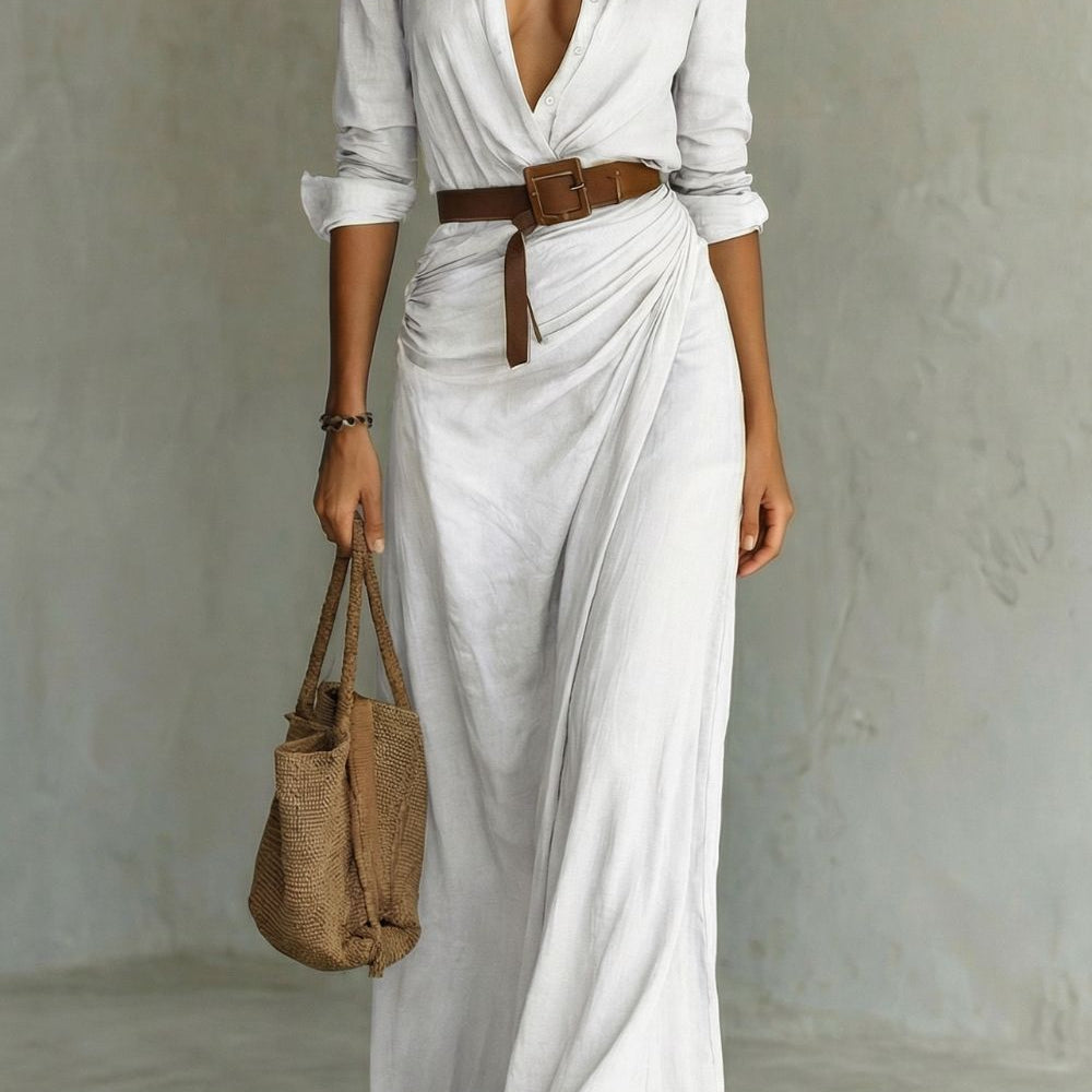 Azura – Button-down wrap dress – Belted maxi dress