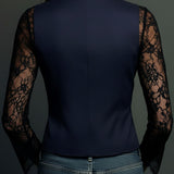 Noémie | Black Blazer Top with Semi-Transparent Sleeves