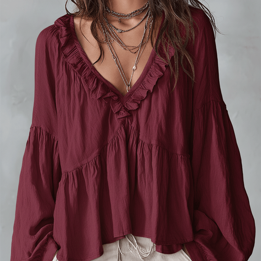 Airy Vintage-Inspired Ruffle Bohemian Blouse
