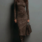 SELWYNNE | HIGH-NECK SUEDE MAXI DRESS