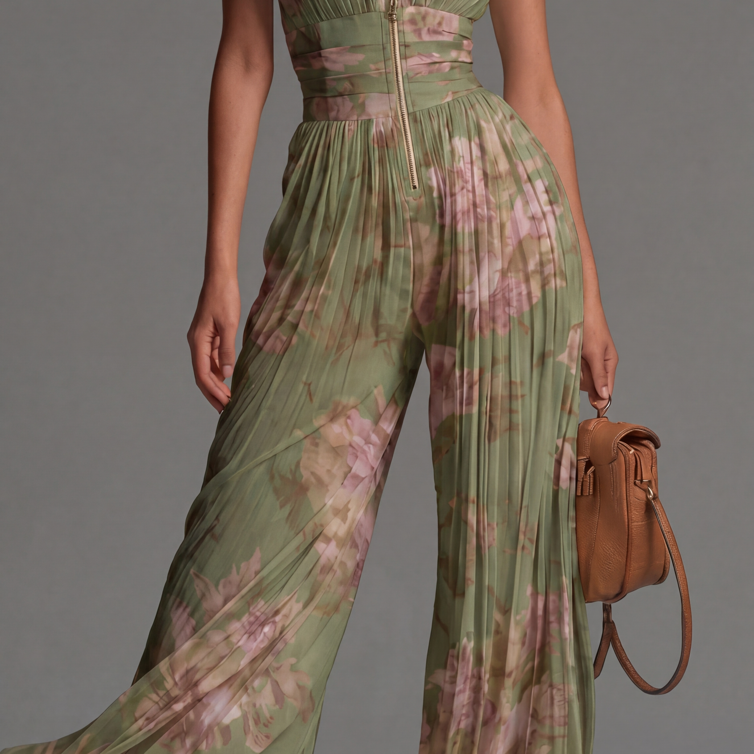 Rosie | Pleated Floral Chiffon Jumpsuit