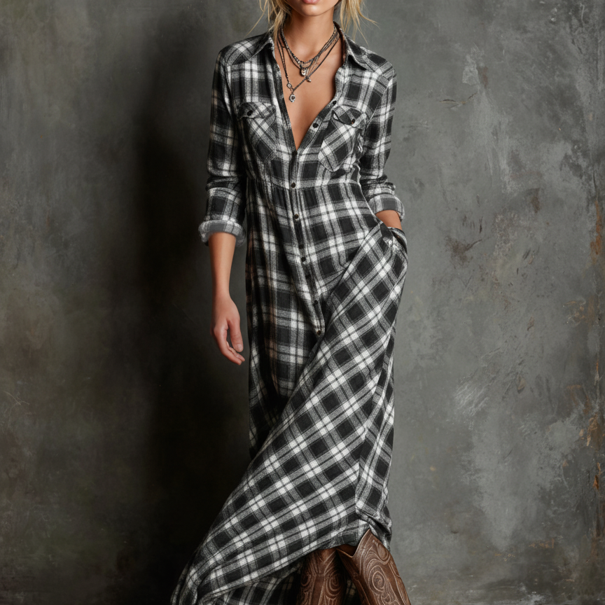 AILENE | CLASSIC GREEN PLAID SHIRT DRESS