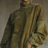 LAVINIA FAUX SUEDE TURTLENECK DRESS WITH FRINGE HEM