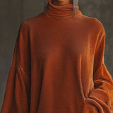 MIRA ORANGE CORDUROY DRESS WITH FRINGED HEM AND HIGH COLLAR