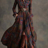 Béatrice | Long Checked Dress with Belt