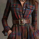 Béatrice | Long Checked Dress with Belt