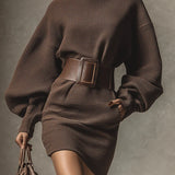 BLETHE WOMEN'S DARK BROWN VERSATILE MINI DRESS