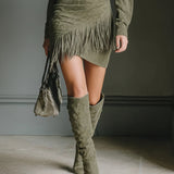 MORLENNA OLIVE GREEN FAUX SUEDE V-NECK WRAP MINI DRESS
