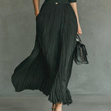 Elvire | Long Pleated Dress with Structured Collar and High Waist