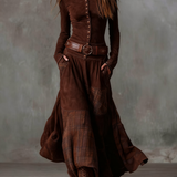 LEONE | VINTAGE LONG SUEDE CHECKERED DRESS (INCLUDES BELT)