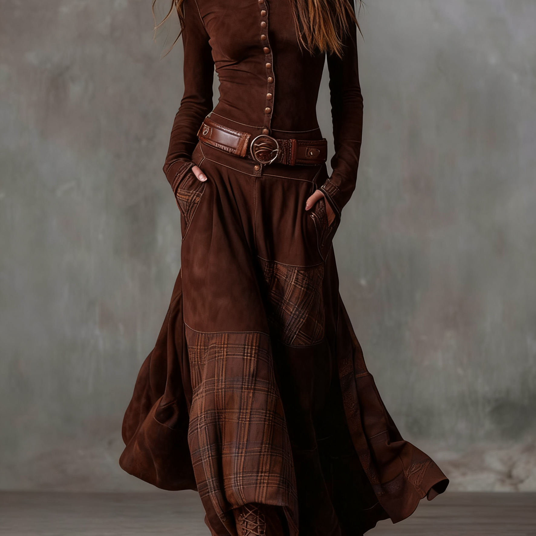 Élise | Maxi Dress in Eco-Friendly Suede with Belt