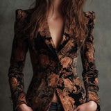 Bertille | Black and Bronze Floral Print Tailored Blazer