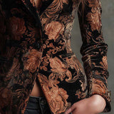 Bertille | Black and Bronze Floral Print Tailored Blazer