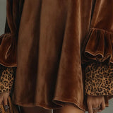 OFELIA VELVET LEOPARD CUFF FLOUNCE SLEEVE MINI DRESS