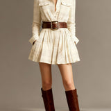 ZINNIA VINTAGE LAPEL RED AND BROWN PLAID MINI DRESS (INCLUDES BELT)