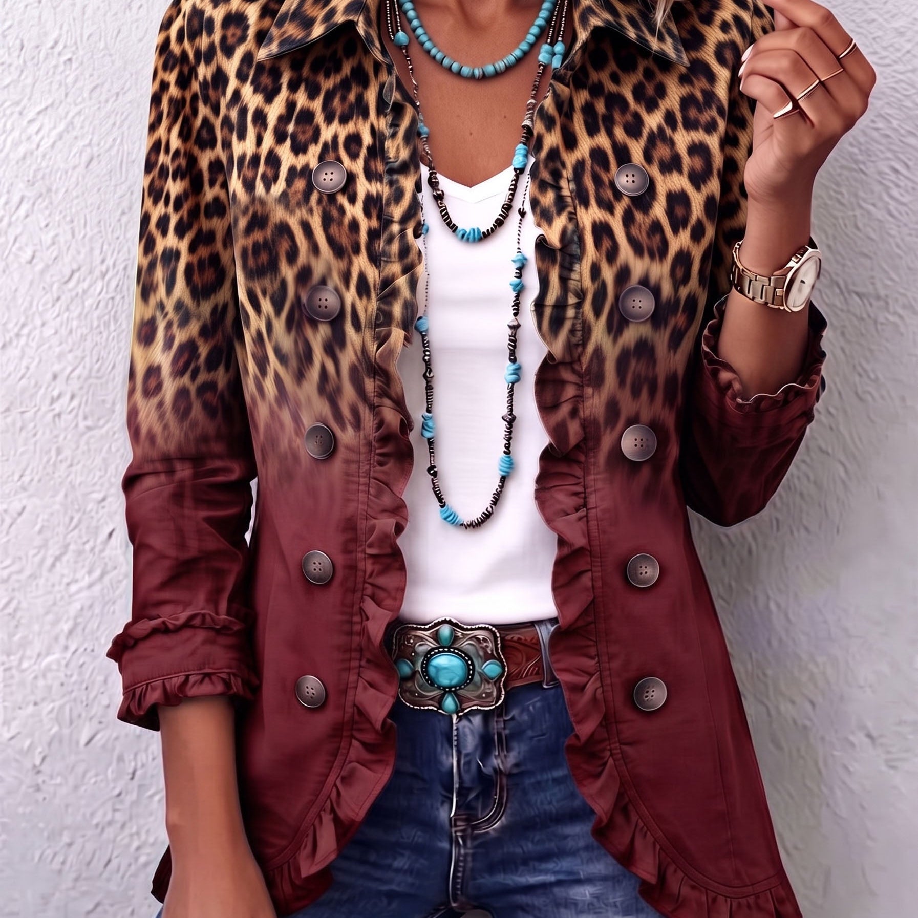 Cassandre | Leopard Gradient Blazer with Ruffles