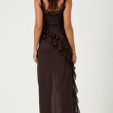 SOLANDRA | PROM DRESS WITH RUFFLE AND SLIT MAXI